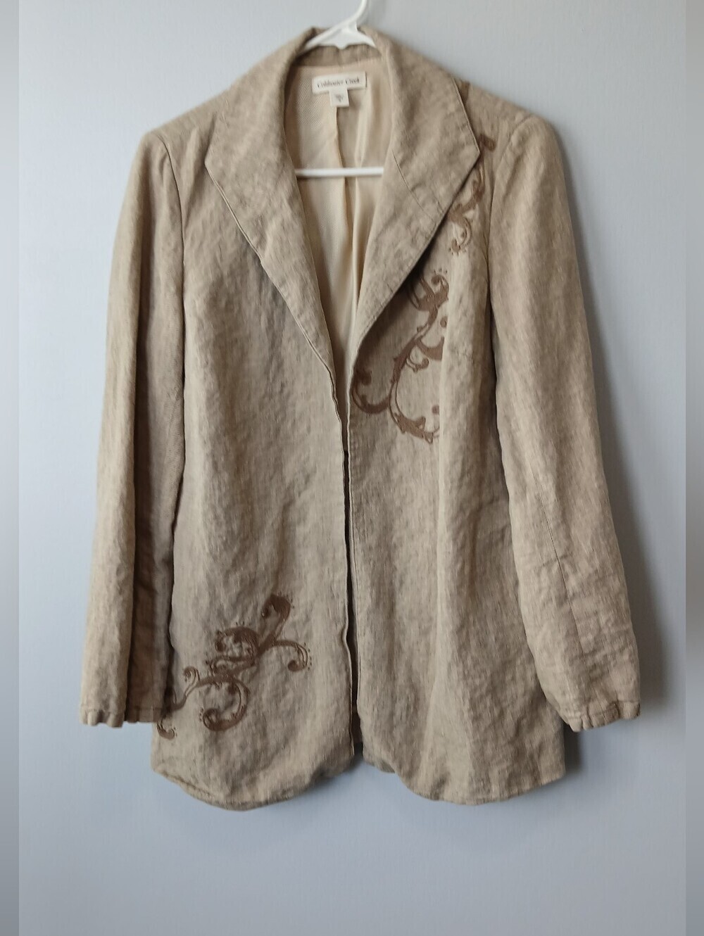 Coldwater Creek Linen Blazer Embroidered Womens Size 8 Lagenlook Business Casual